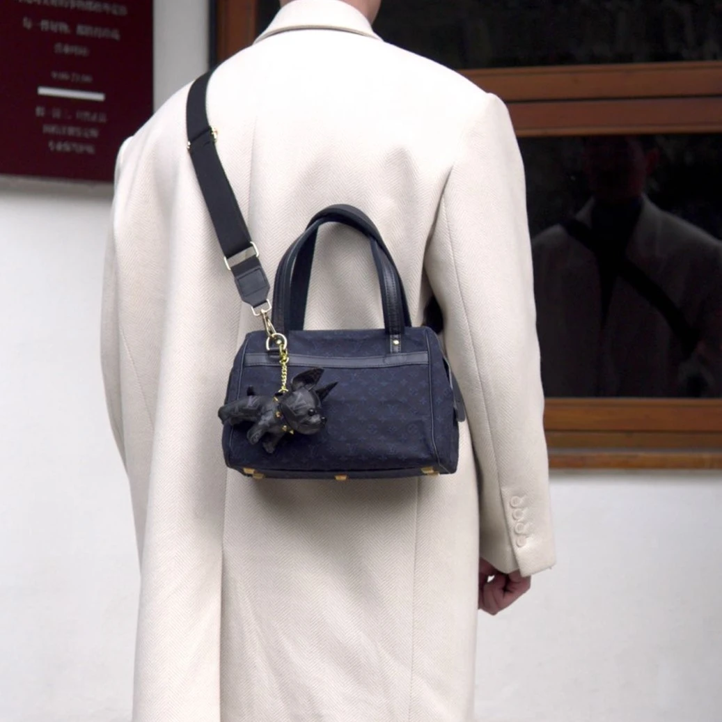95新 LouisVuitton/路易威登 小号藏蓝丹宁波士顿斜挎包男士包