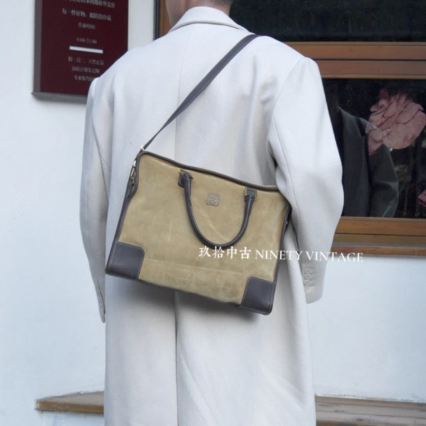 95新 LOEWE/罗意威 经典沙色麂皮  单肩斜挎邮差 公文 男包