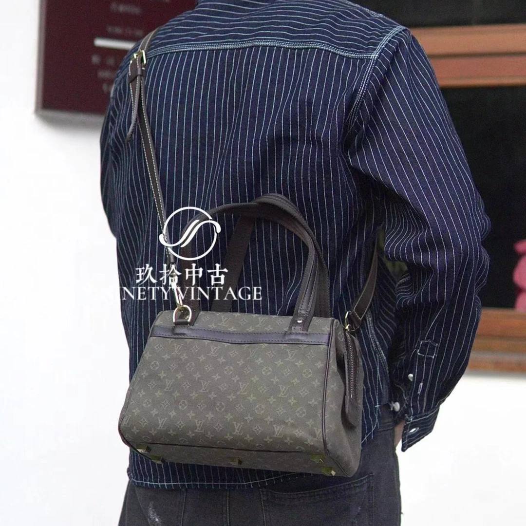 95新 LouisVuitton/路易威登 复古 绿丹宁 小号波士顿 斜挎包男包