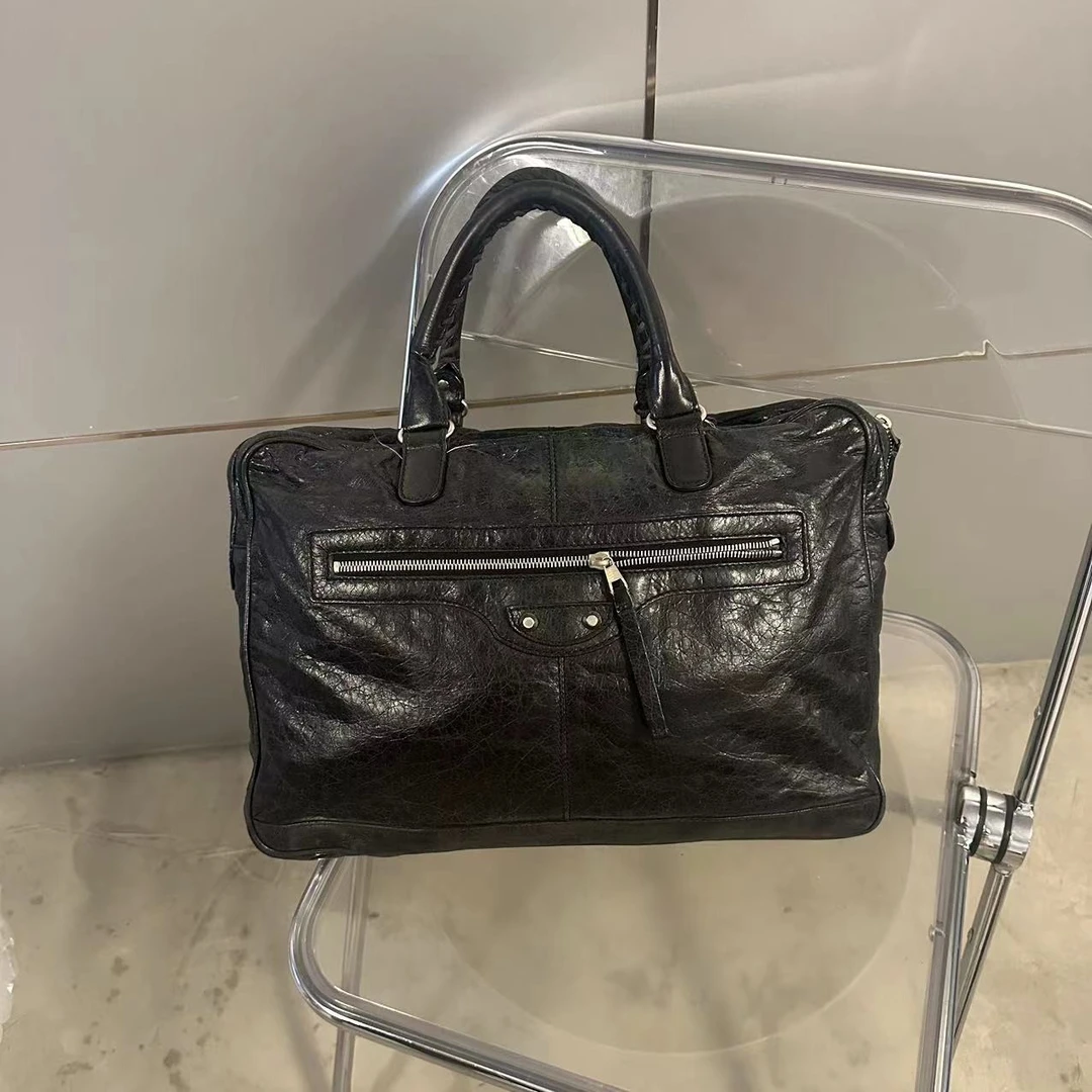 95新 Balenciaga/巴黎世家 油蜡皮机车复古风 机车包斜挎包男士包