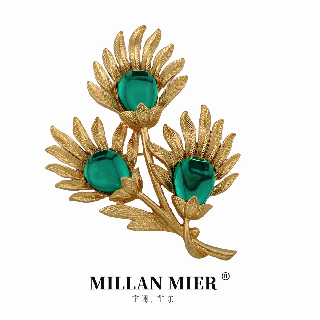 铜合金玻璃胸针  法式手工复古优雅宫廷风胸针