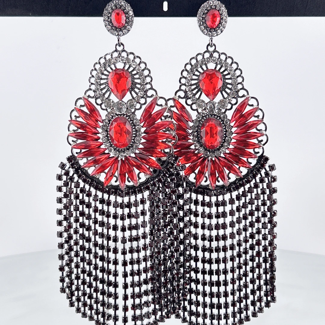 MillanMier 铜合金玻璃耳饰 法式创意设计气质夸张重工款流苏耳环