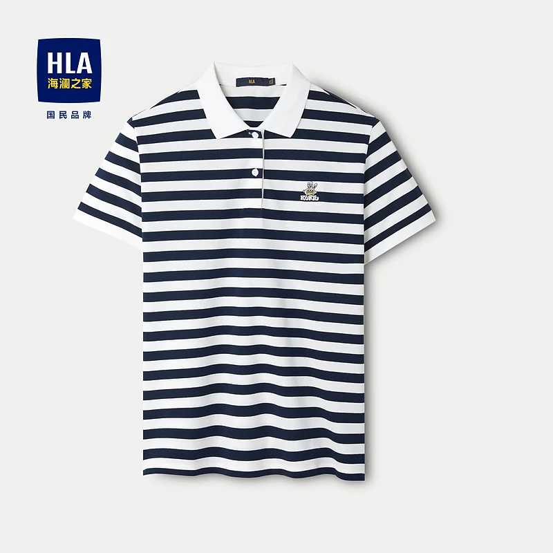 【麻烦星球联名系列】HLA海澜之家短袖Polo女24新绣花短袖春夏