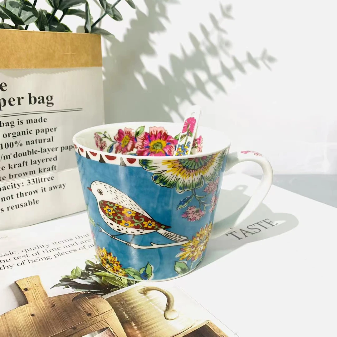 花鸟世界-小号水杯（蓝色）＋咖啡勺