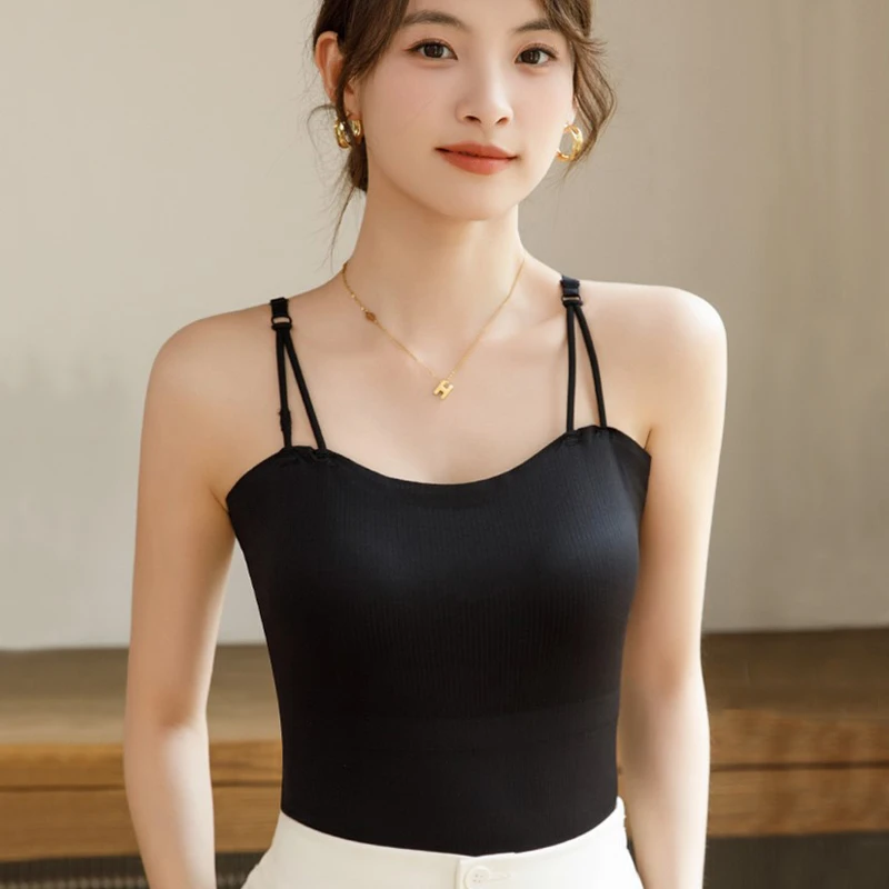冰丝凉感无痕美背内衣带胸垫一体式免穿文胸夏季薄款百搭吊带背心
