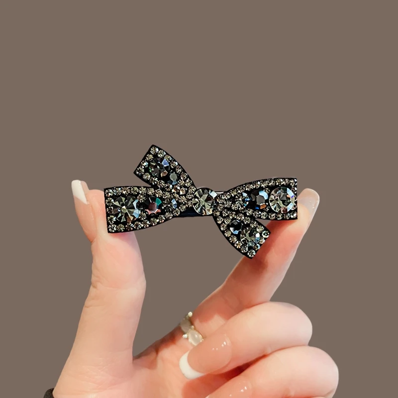 水钻黑色蝴蝶结夹子头饰发夹边夹碎发刘海夹一字夹发饰女顶夹发卡