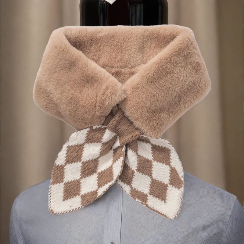 高档毛绒围巾女日韩潮流百搭新款獭兔保暖护颈交叉围脖秋冬毛毛款