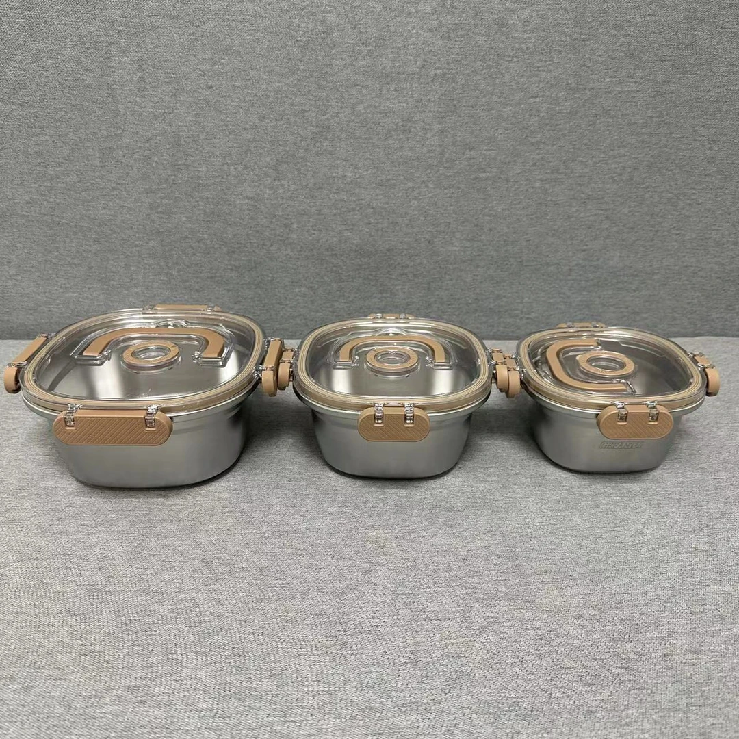 7-042 不锈钢家用保鲜盒 三件套带密封盖 容量1L/800ml/600ml