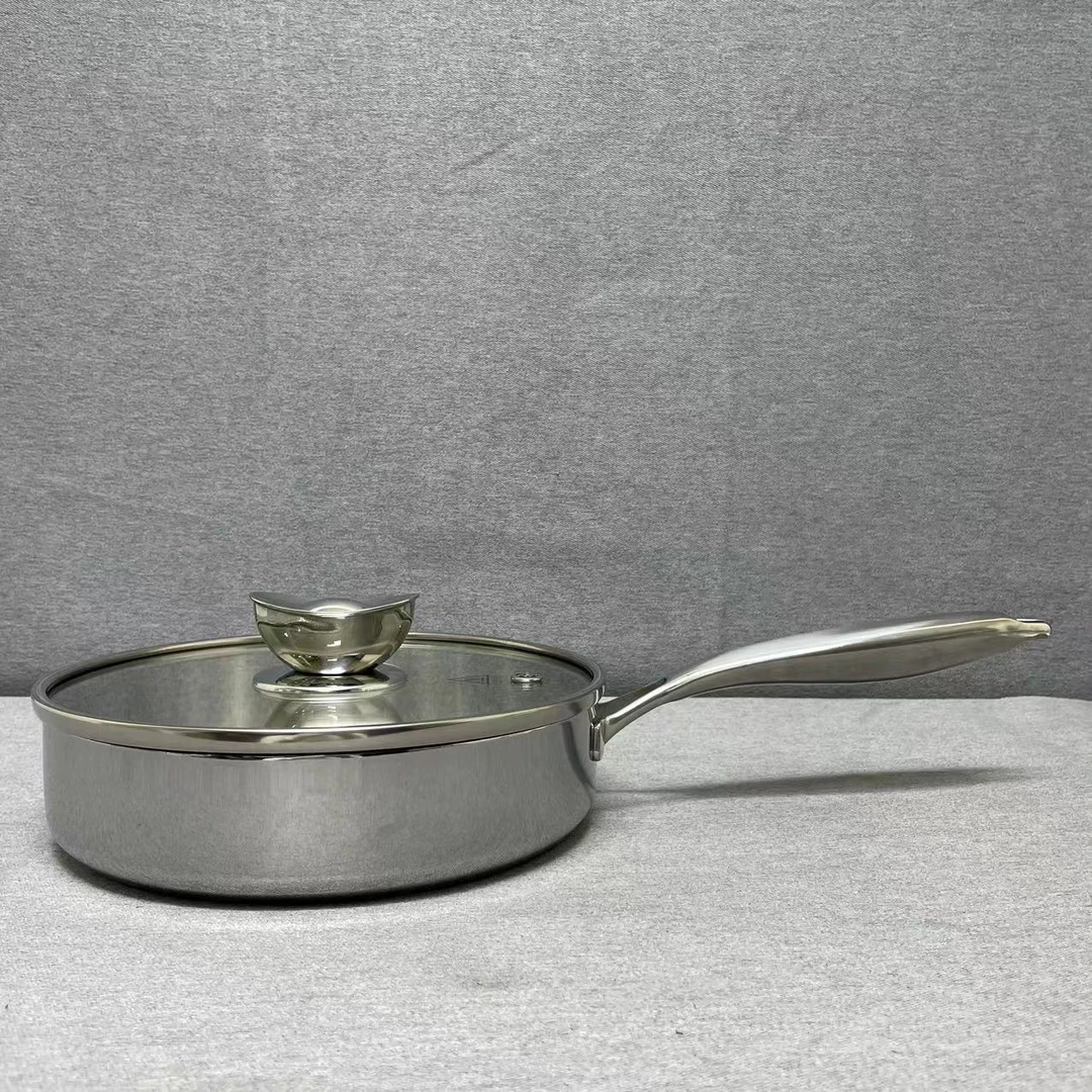 12-035 不锈钢单炳煎锅 24*5.5CM 带盖重约1.46KG