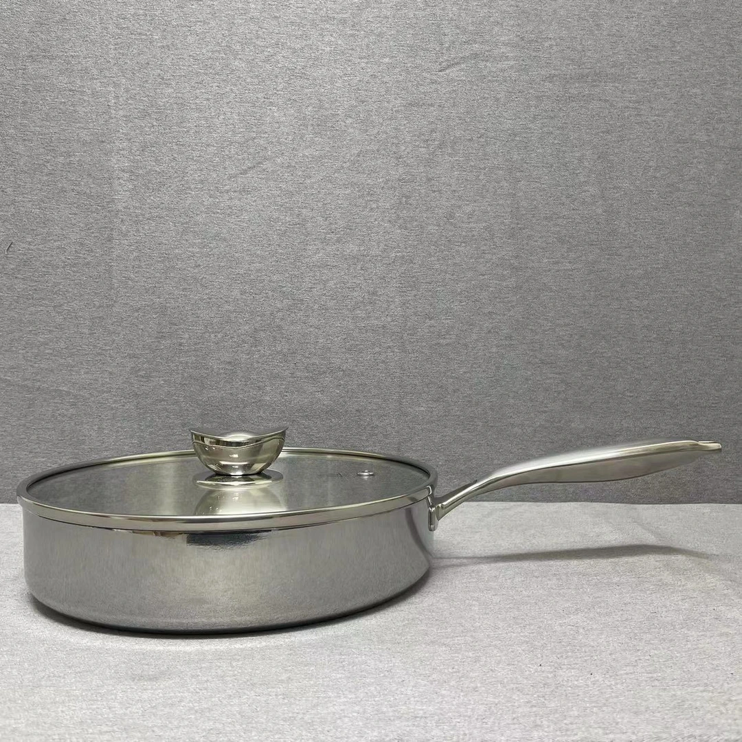 12-038 不锈钢单柄煎锅 30*6.5CM 带盖重约2.19KG