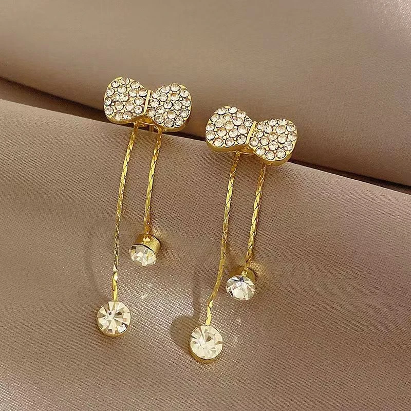 合金耳饰 春日多戴法蝴蝶结耳环新款潮耳钉女闪气质高级大气耳饰