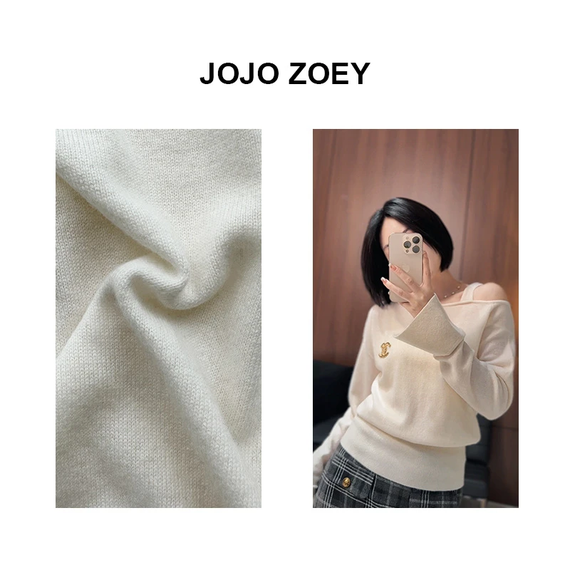 JOJO ZOEY【清仓NO退换】不规则设计感小心机斜肩针织打底衫zz-2818