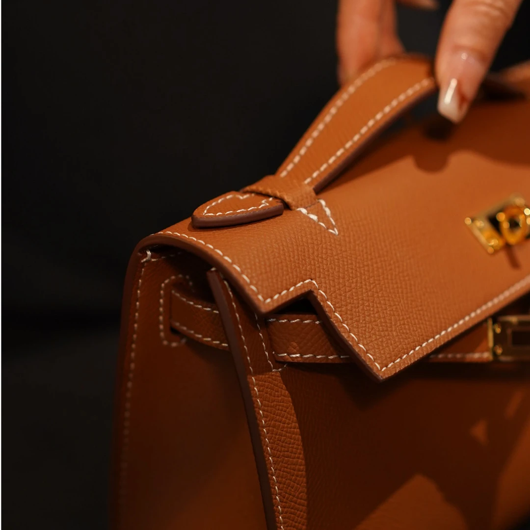 全手工真皮皮面一代凯莉金棕色铆钉单肩手提信封包包ps-2640