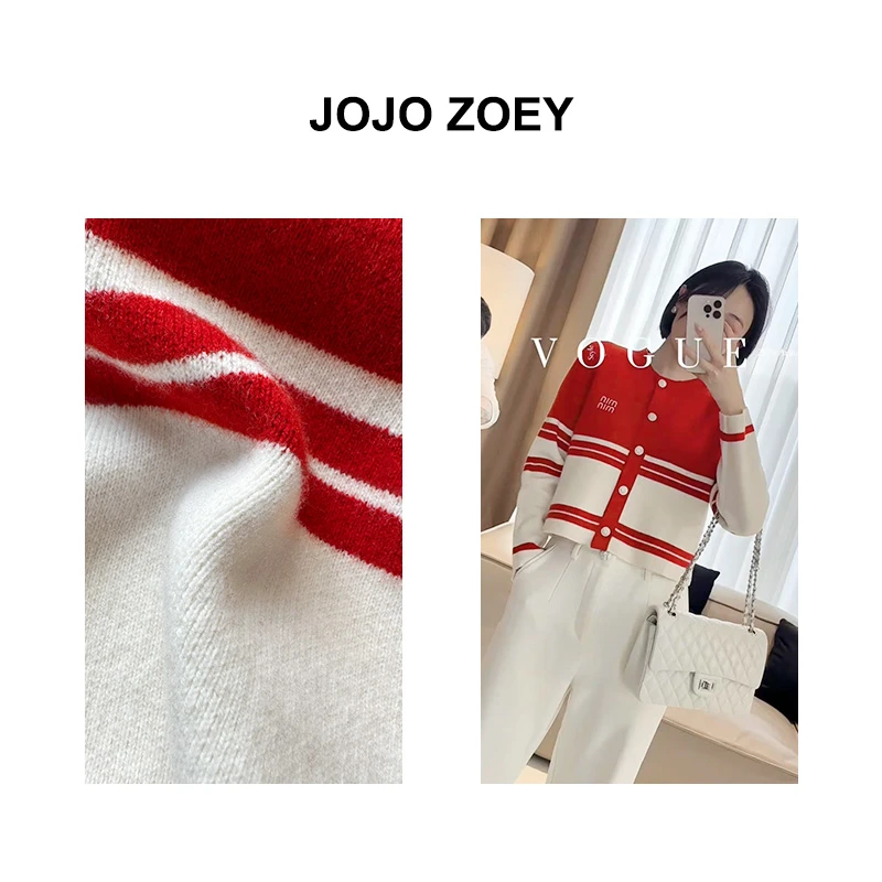 JOJO ZOEY【清仓NO退换】罗马小香风短款撞色黑白条纹针织衫zz-2911