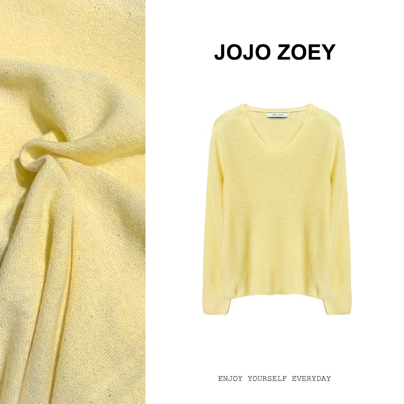 JOJO ZOEY【清仓NO退换】 彩色冬日~V领圆领全羊毛针织衫女zz-3026