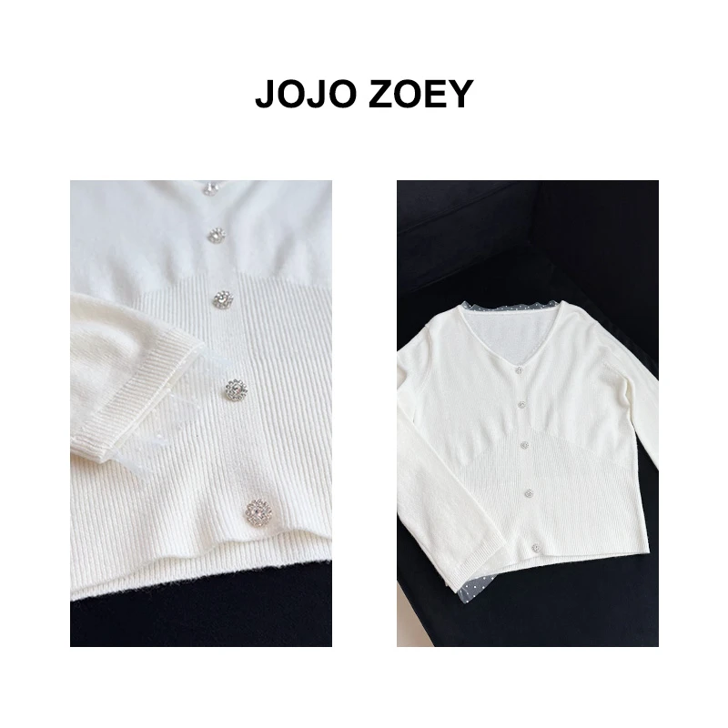 JOJO ZOEY 巴黎悦音~V领蕾丝锁骨羊毛极细针织衫zz-3007