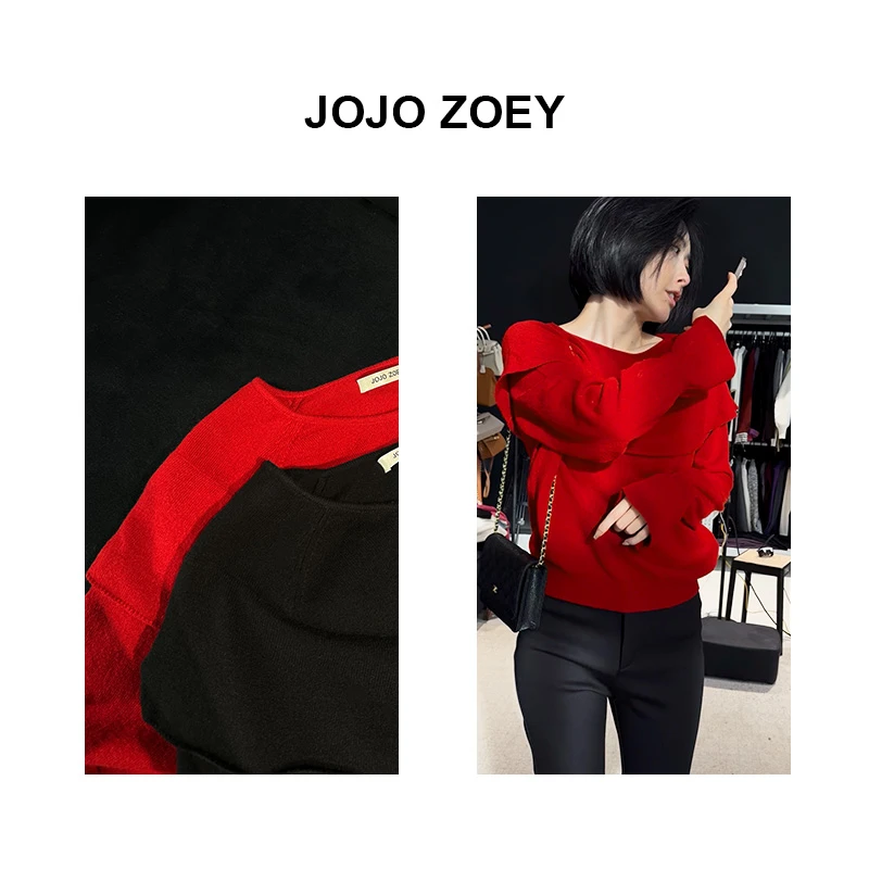 JOJO ZOEY【清仓NO退换】小俏皮披肩荷叶边设计小众针织衫ZZ-2913