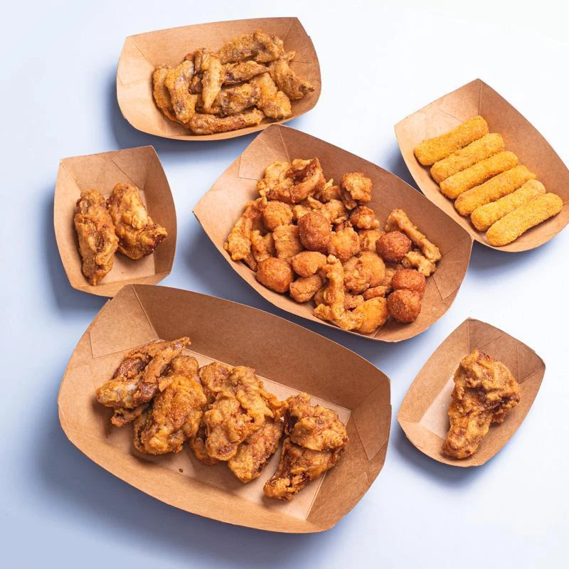 一次性牛皮纸船盒免折叠敞口淋膜烧烤炸鸡翅薯条野餐纸托垫子餐盘