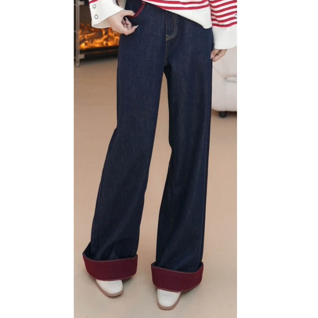 Basic House/百家好ZY24年新款显瘦休闲复古百搭直筒显瘦牛仔裤