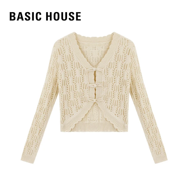 Basic House/百家好BZ春夏时尚气质女士百搭镂空防晒针织罩衫