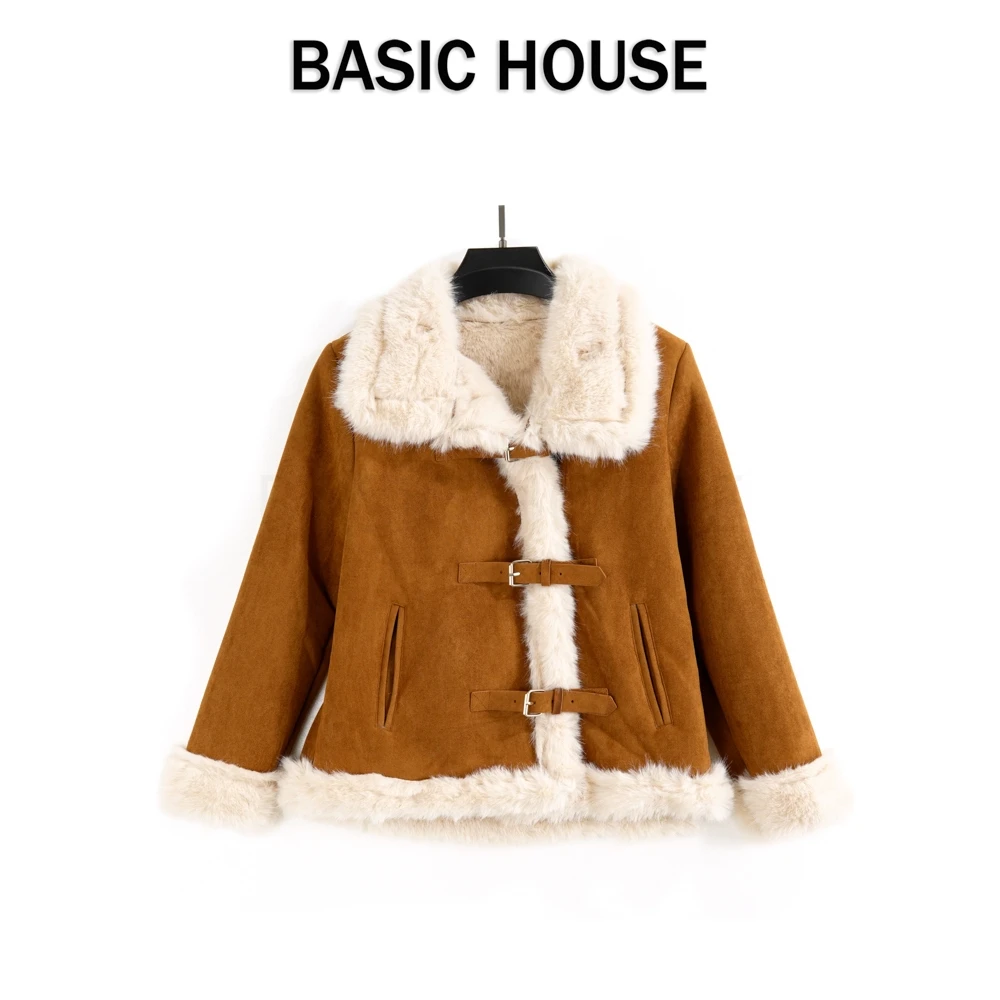 Basic House/百家好CSM24年新款冬款皮毛一体加厚高端时尚棉服