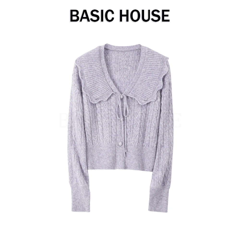 Basic House/百家好CSM气质甜美娃娃领毛衣短款百搭长袖针织衫女