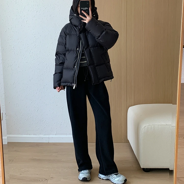 面包服2024冬季新款韩版简约加厚保暖连帽羽绒服女潮百搭时尚