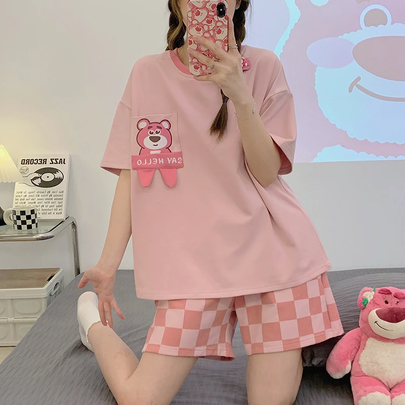 14-16-18岁大童女孩初中学生高中生短袖短裤纯棉可外穿家居服套装