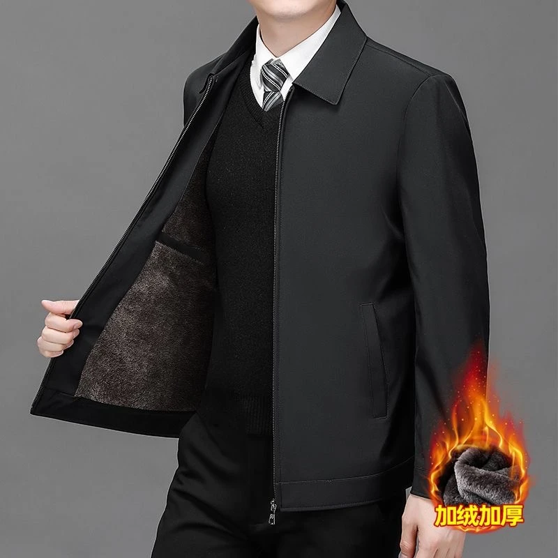 秋冬季新款男士外套中老年加绒保暖夹克行政商务夹克外套爸爸装