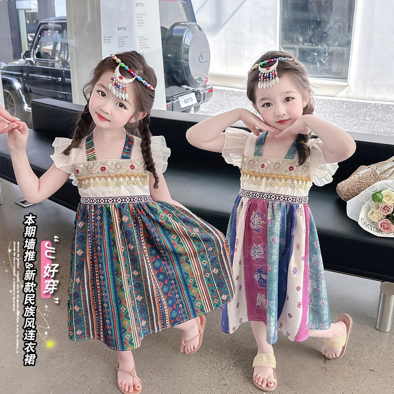 哈尼族公主少数民族风连衣裙女童汉服裙夏装宝宝裙子儿童表演出服