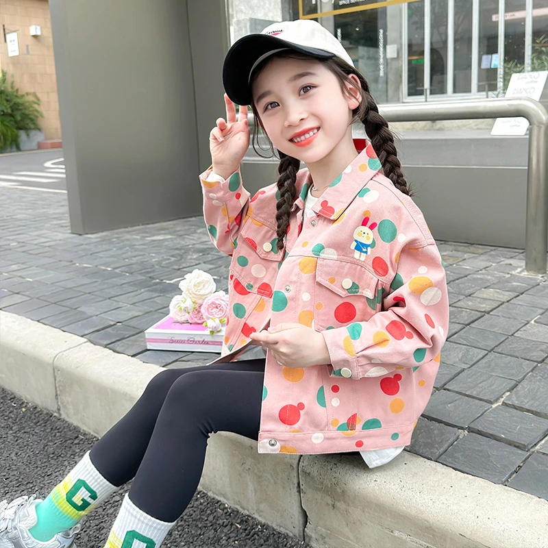 女童牛仔外套春秋装洋气波点儿童上衣开衫小女孩宝宝秋季2024新款