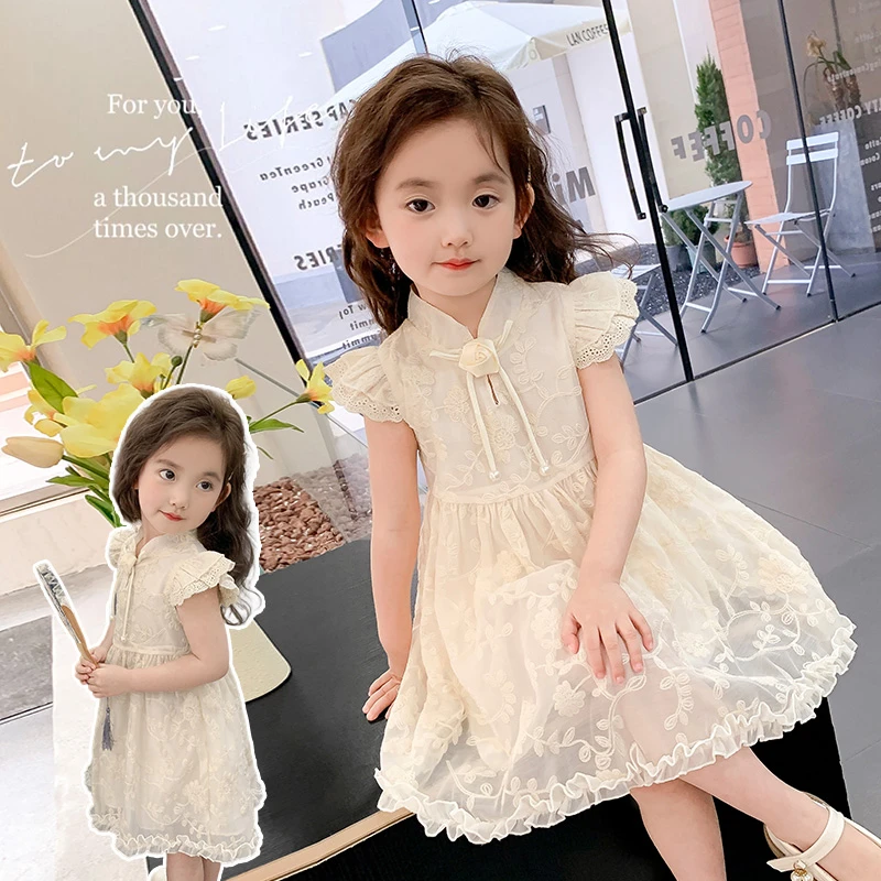 女童短袖连衣裙洋气儿童蕾丝公主裙小女孩宝宝裙子夏装2025新款潮