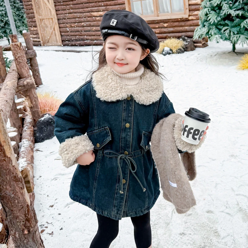 女童加绒牛仔外套秋冬装洋气儿童加厚牛仔上衣小女孩宝宝2024新款
