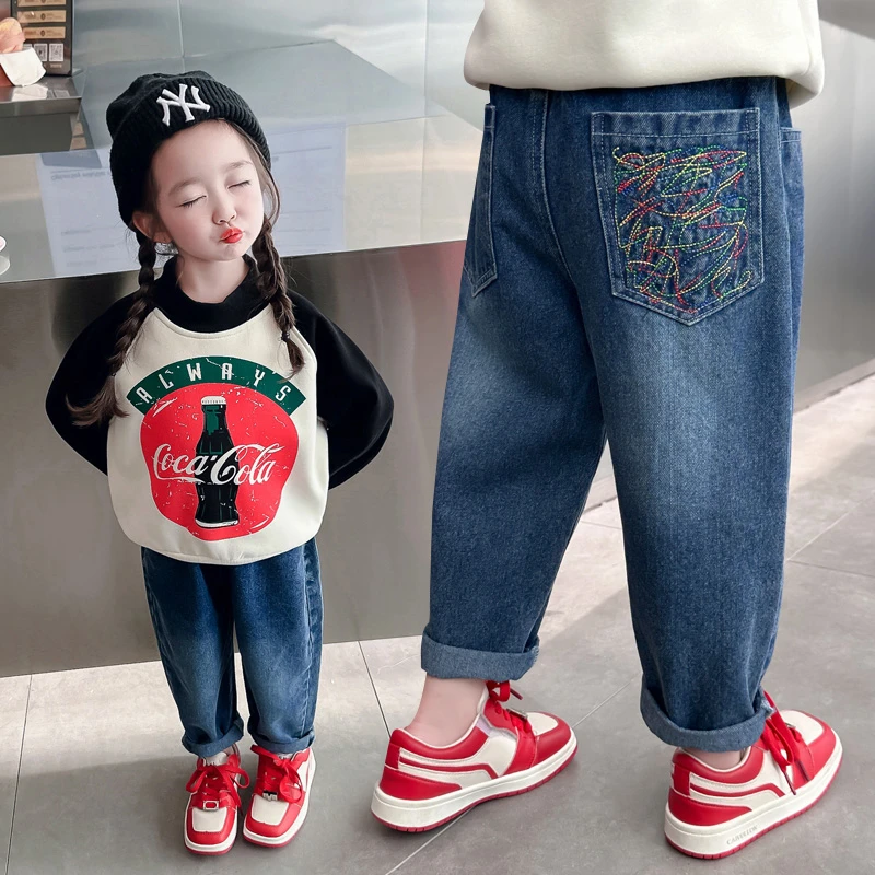 女童牛仔裤宽松洋气儿童春秋装长裤子宝宝老爹裤哈伦萝卜裤新款潮
