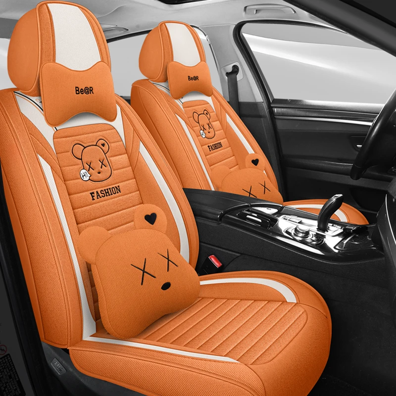 暴力熊全亚麻五座汽车坐垫冬季四季大包围座套通用车坐垫套