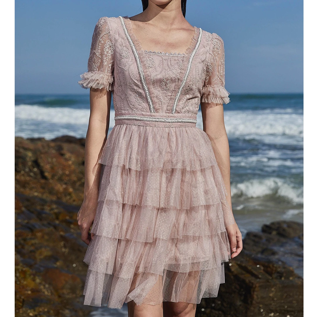 【黄蓉推荐】SEEVIA席薇亚重工刺绣法式蕾丝裙82226108