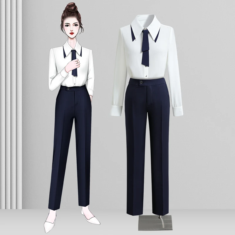 高级翻领衬衫套装2025春季新款白色长袖衬衣气质ol通勤正装内搭