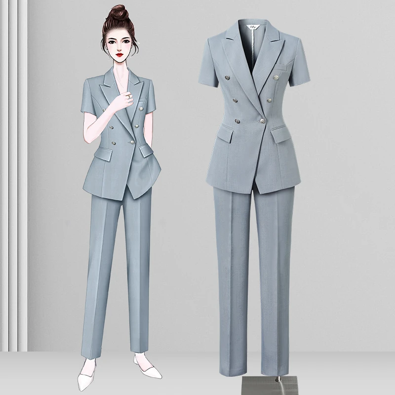 高端短袖西装套装女夏季薄款正装工作服职业装气质女神范西服外套