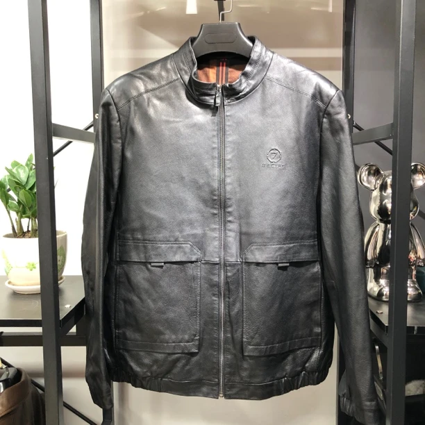 2053立领男士真皮山羊皮短款修身外套秋冬季