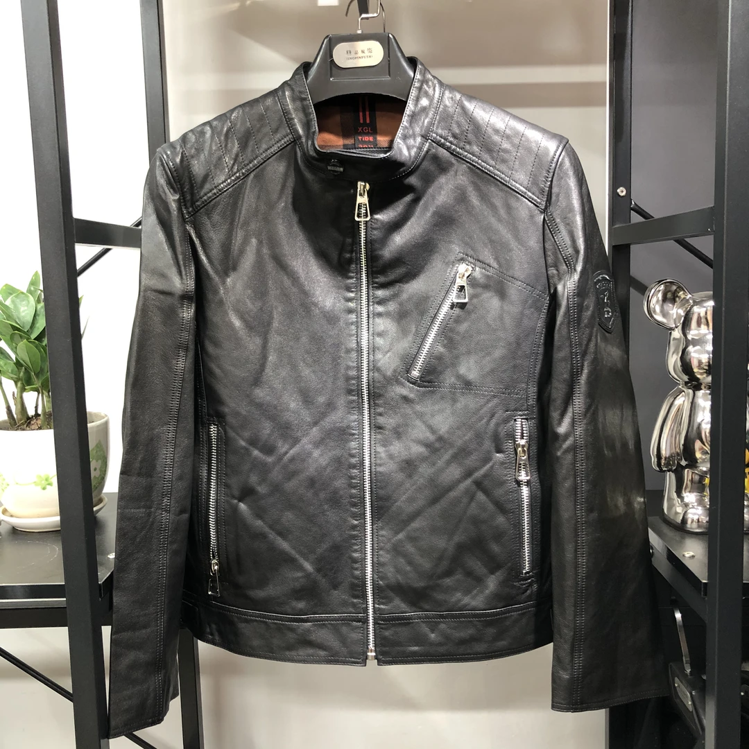 秋季男款立领真皮皮衣修身机车夹克外套