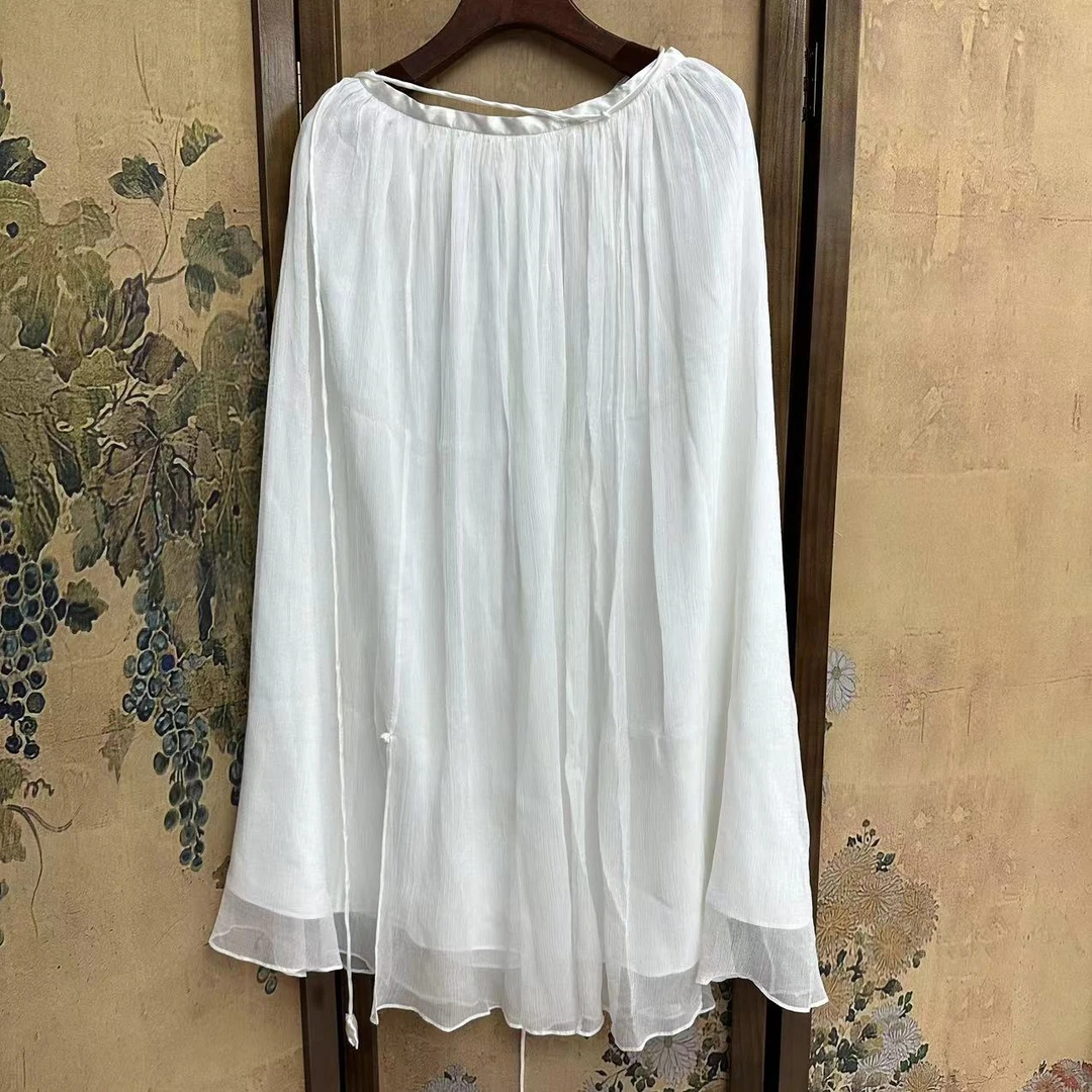 a181【如意家香云纱】气质网红时尚女士纱裙夏季显瘦女装半身裙白色