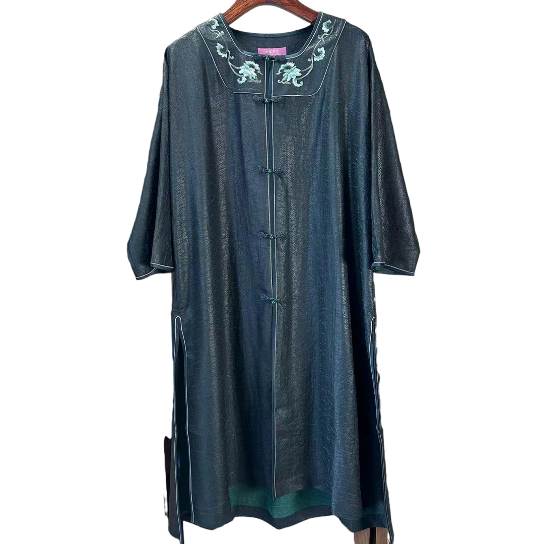 【如意家香云纱】a231 兰亭花序 气质网红时尚百搭新中式国风中长款