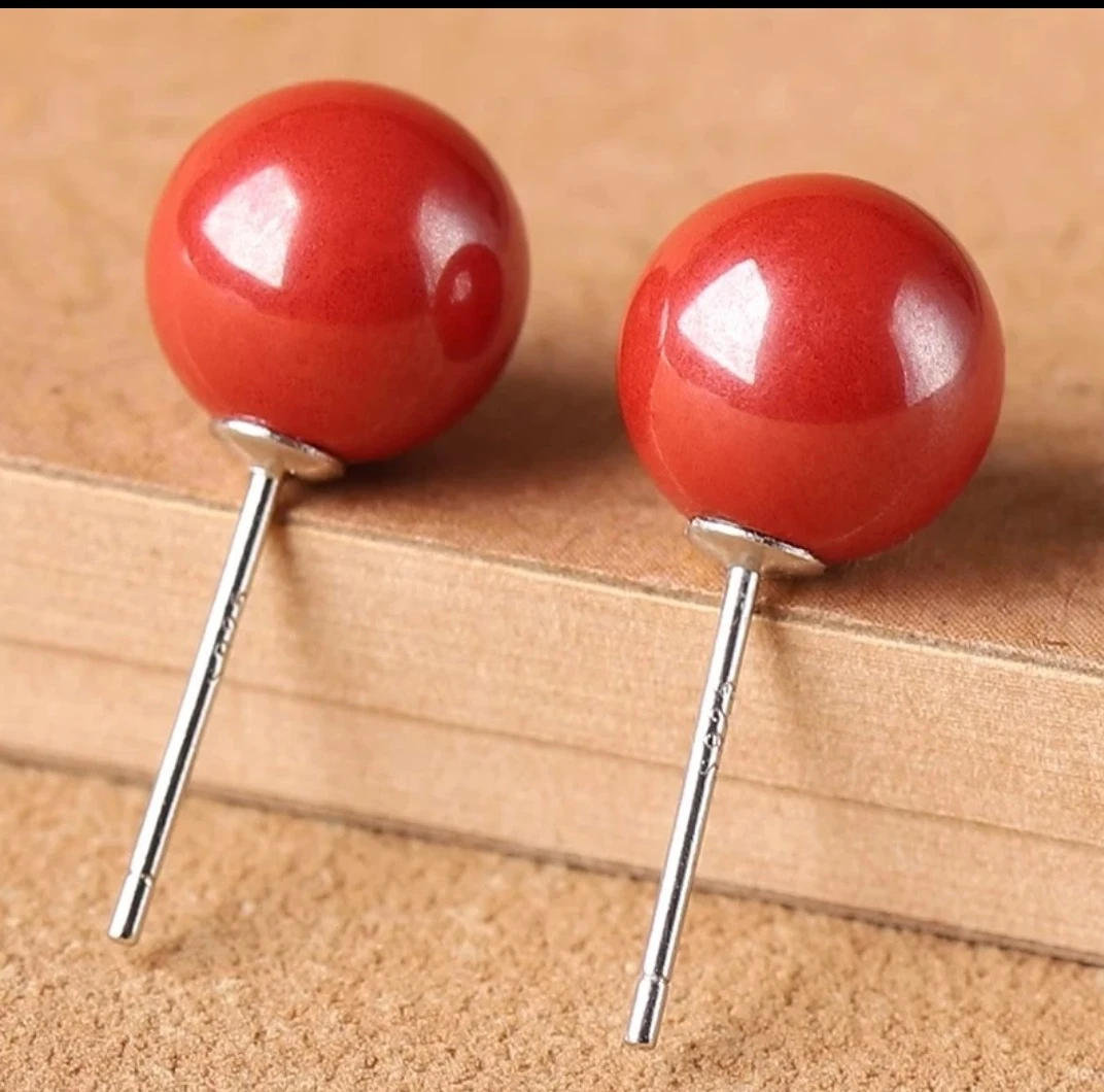 含辰砂工艺品朱砂耳钉卡8发一对