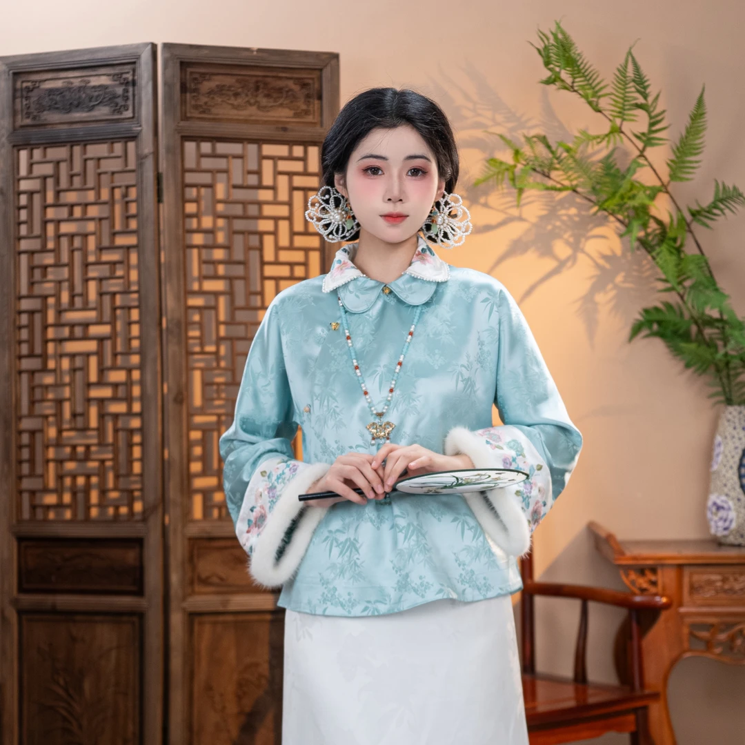 [时光] 新中式国风冬款水貂毛棉衣绣花棉袄