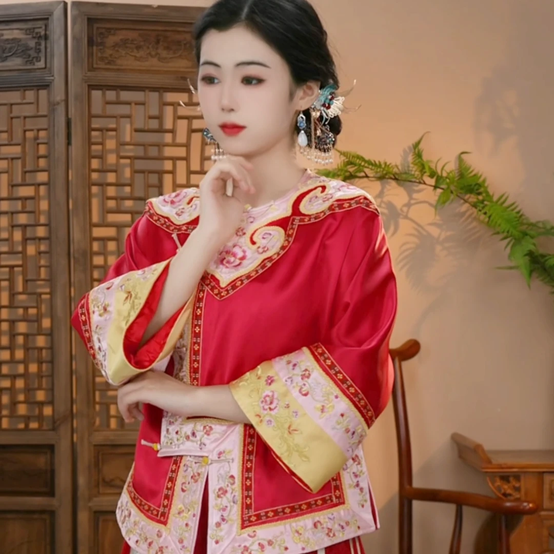 [虞彩] 秋季新款斜襟重工刺绣中国风复古醋酸外套新中式上衣