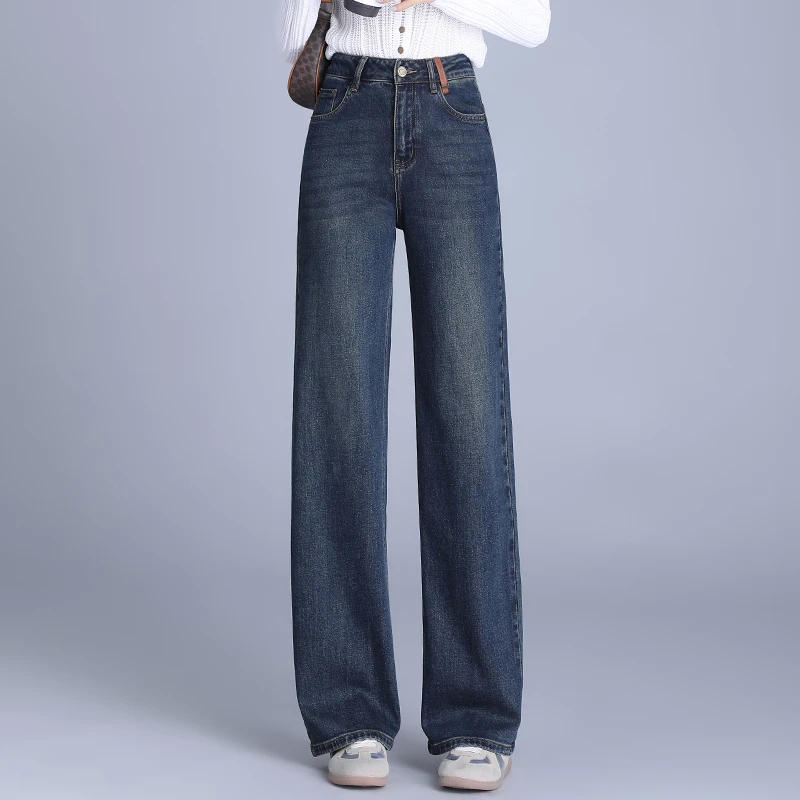 正品秋冬高腰显瘦宽松百搭阔腿牛仔直筒裤子潮牌女款