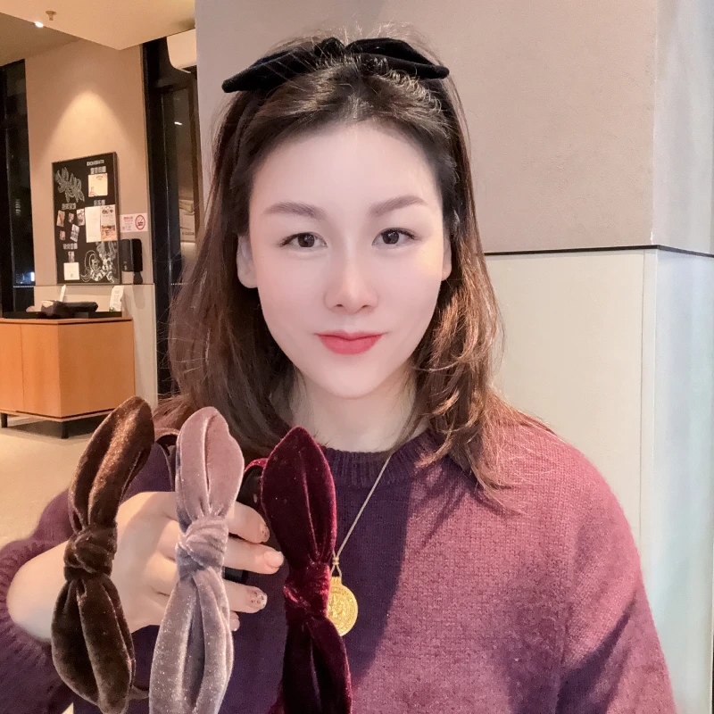 可移动丝绒蝴蝶结发箍~有齿兔耳朵头箍复古ins网红少女高颅顶发饰