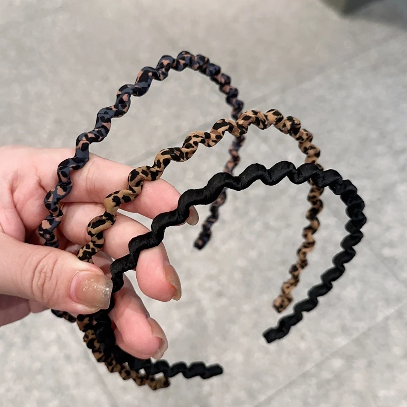 铁合金布艺发饰 波浪纹防滑发箍黑色简约头箍带齿