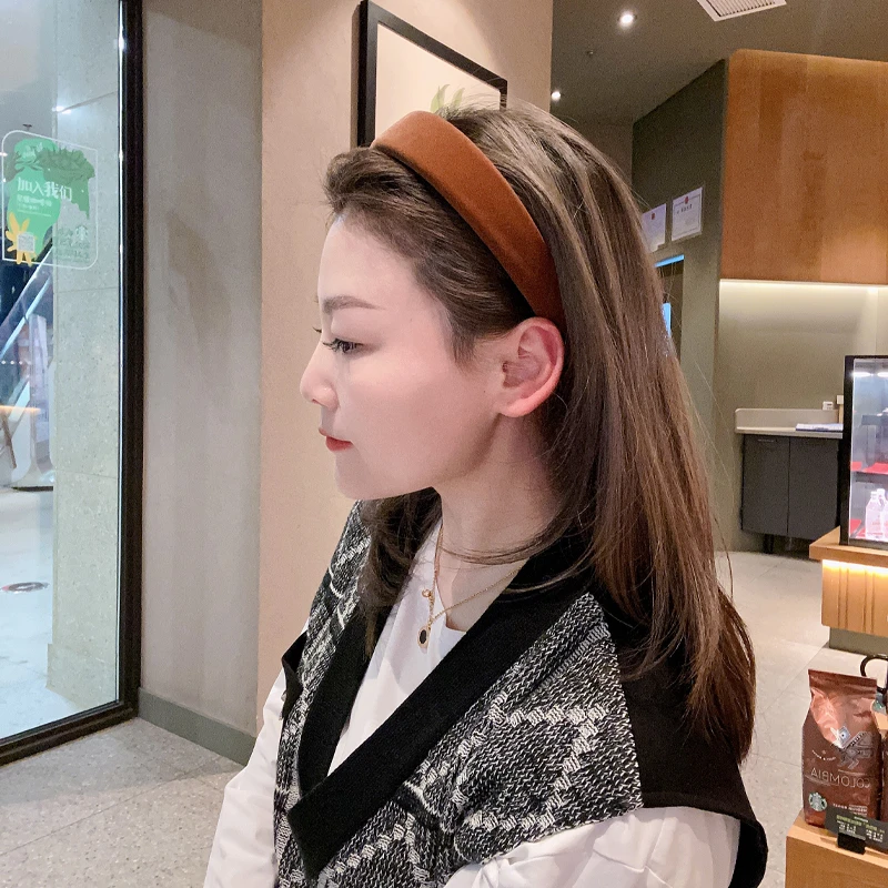 巨显白熟南瓜色发箍 焦糖丝绒 温柔慵懒氛围外出高颅顶头箍海绵