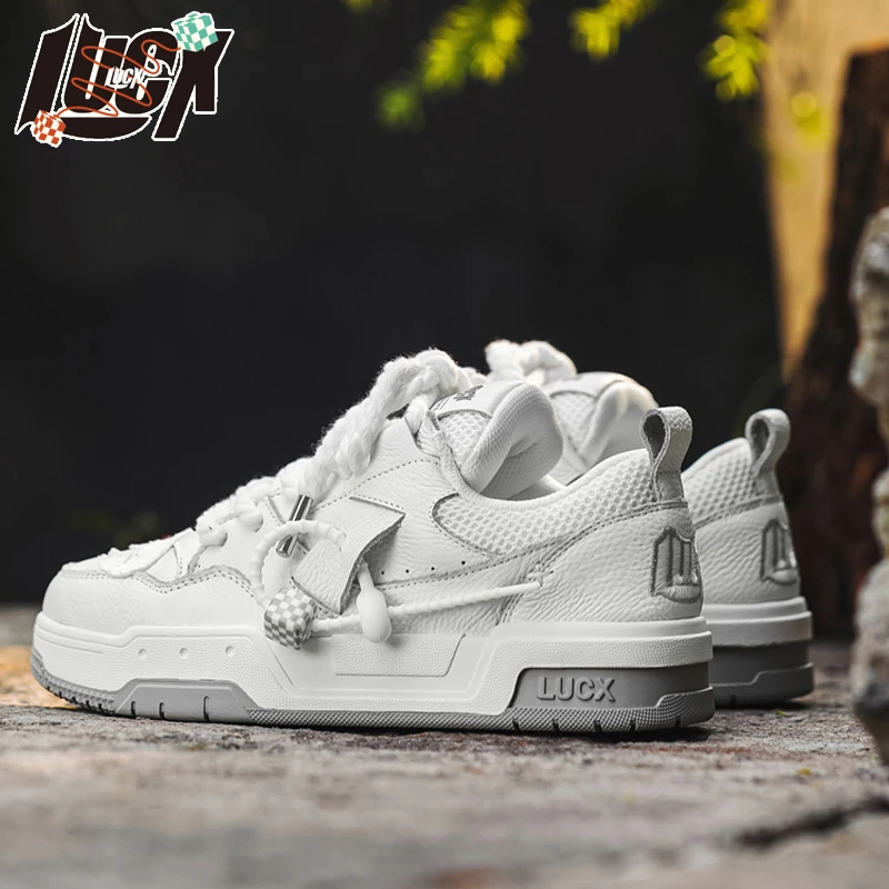 LUCX原创简约奶油白转运鞋秋季青春潮流能百搭厚底校园风透气板鞋